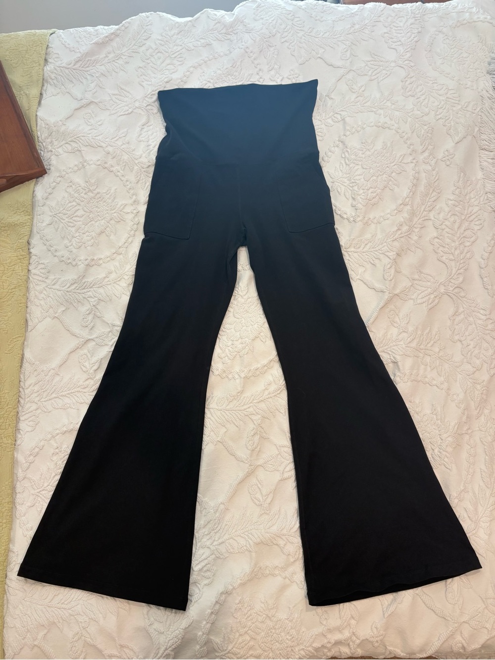 aerie Black Fold-Over Flare Pants with Front Pockets - Picture 3 of 5